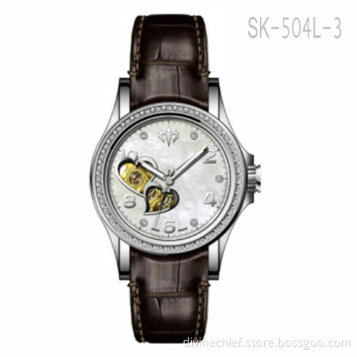 Newest Desigh Lady Watch Genuine Leather Watch Band Heart Shape Movement Watch For Lady